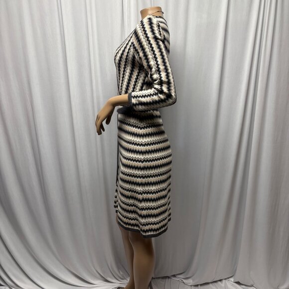 Donna Ricco Chevron Knit Faux Wrap Dress Womens Size Small Long Sleeve V-Neck - Picture 4 of 8
